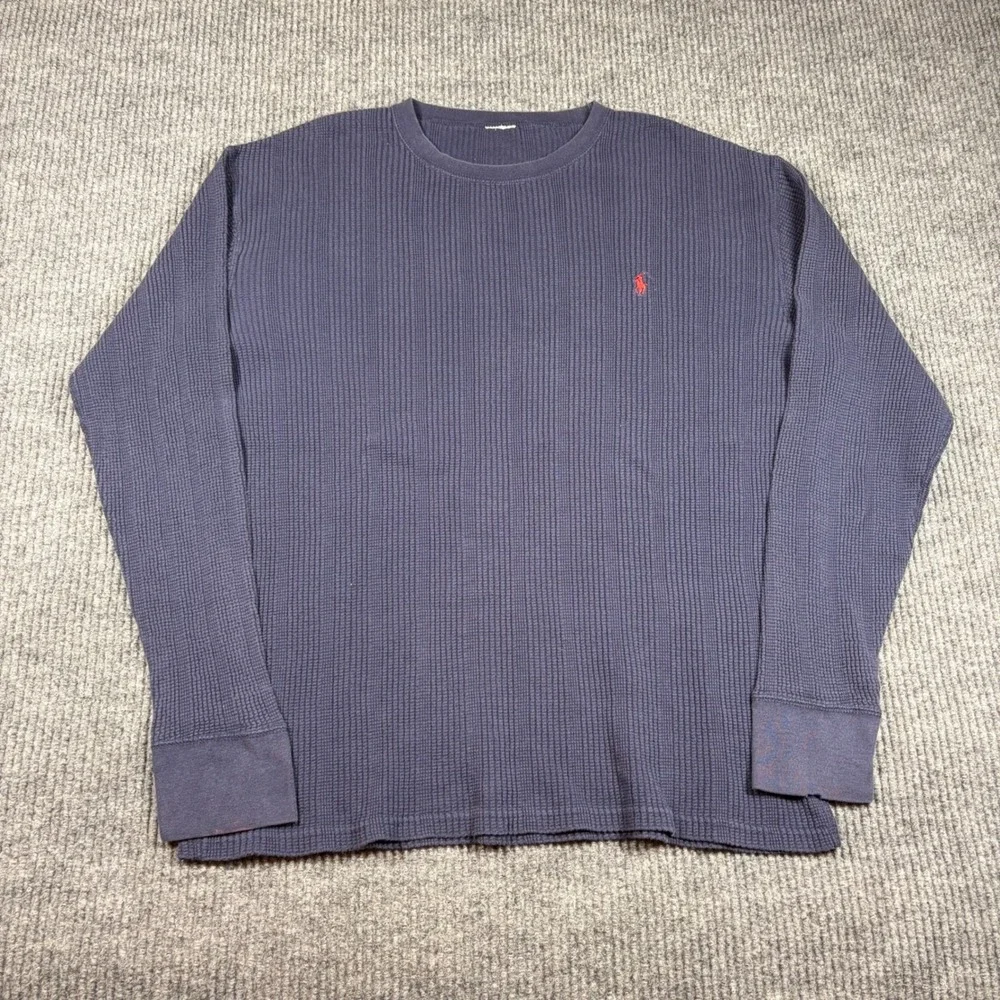 Polo Ralph Lauren Shirt Mens XL Waffle Knit Thermal‎ Long Sleeve Blue Red Pony
